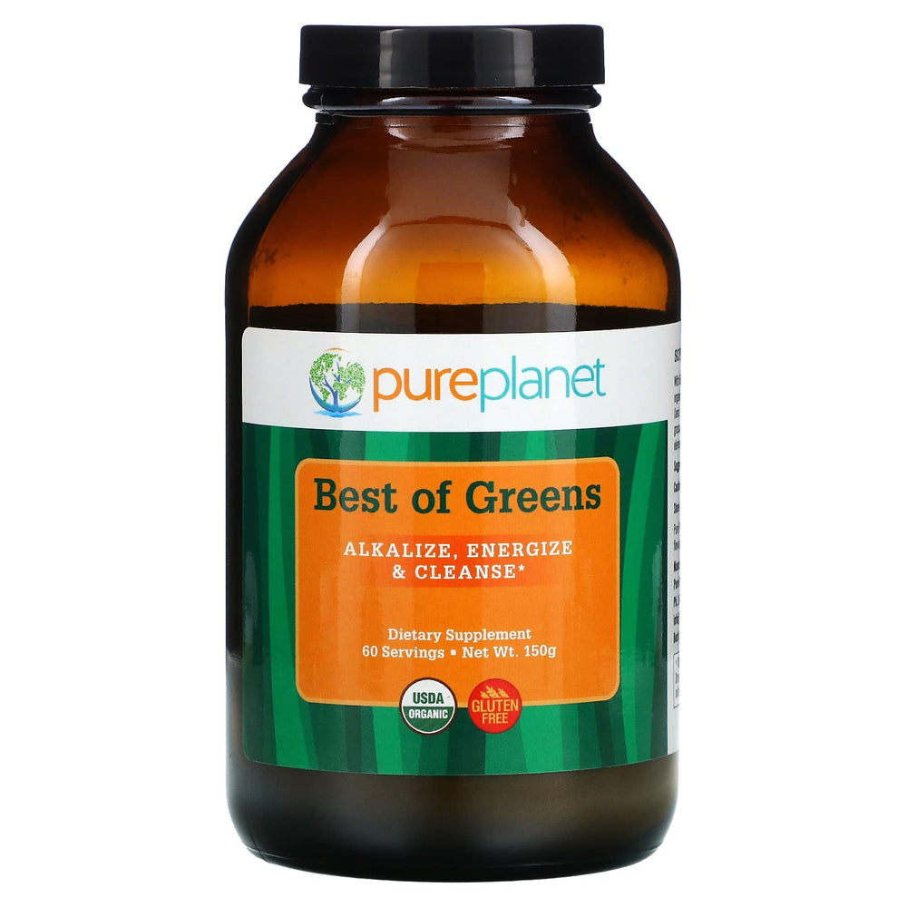 PURE PLANET Best of Greens bottle with label, ready for daily alkalizing ritual.