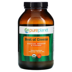 PURE PLANET Best of Greens bottle with label, ready for daily alkalizing ritual.