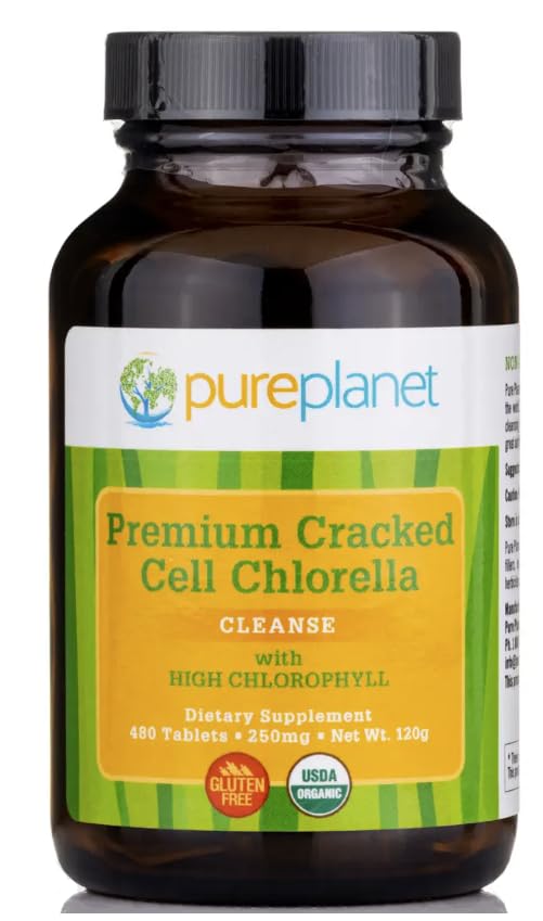 Pure Planet Cracked Cell Chlorella bottle with 480 tablets for daily green nutrition