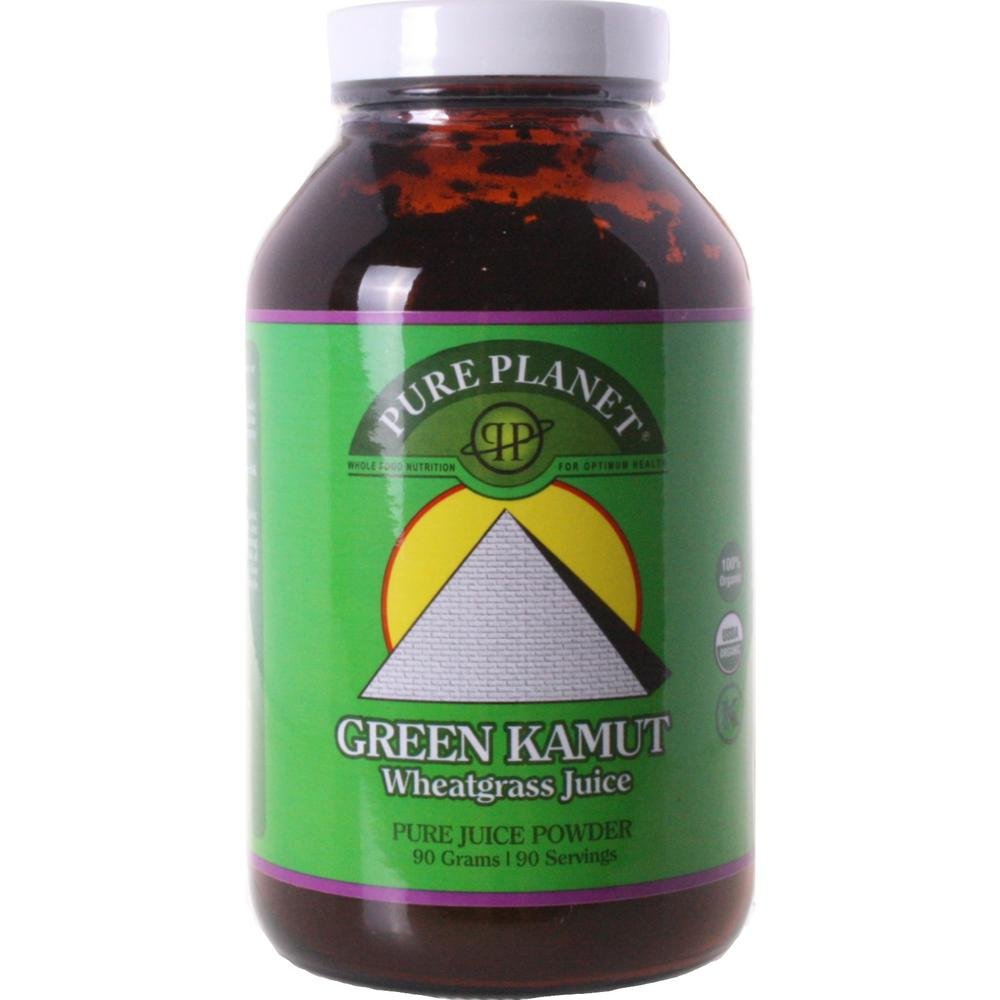 Pure Planet Green Kamut Juice bottle pour suggests a refreshing energy boost.