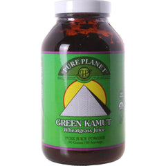 Pure Planet Green Kamut Juice bottle pour suggests a refreshing energy boost.