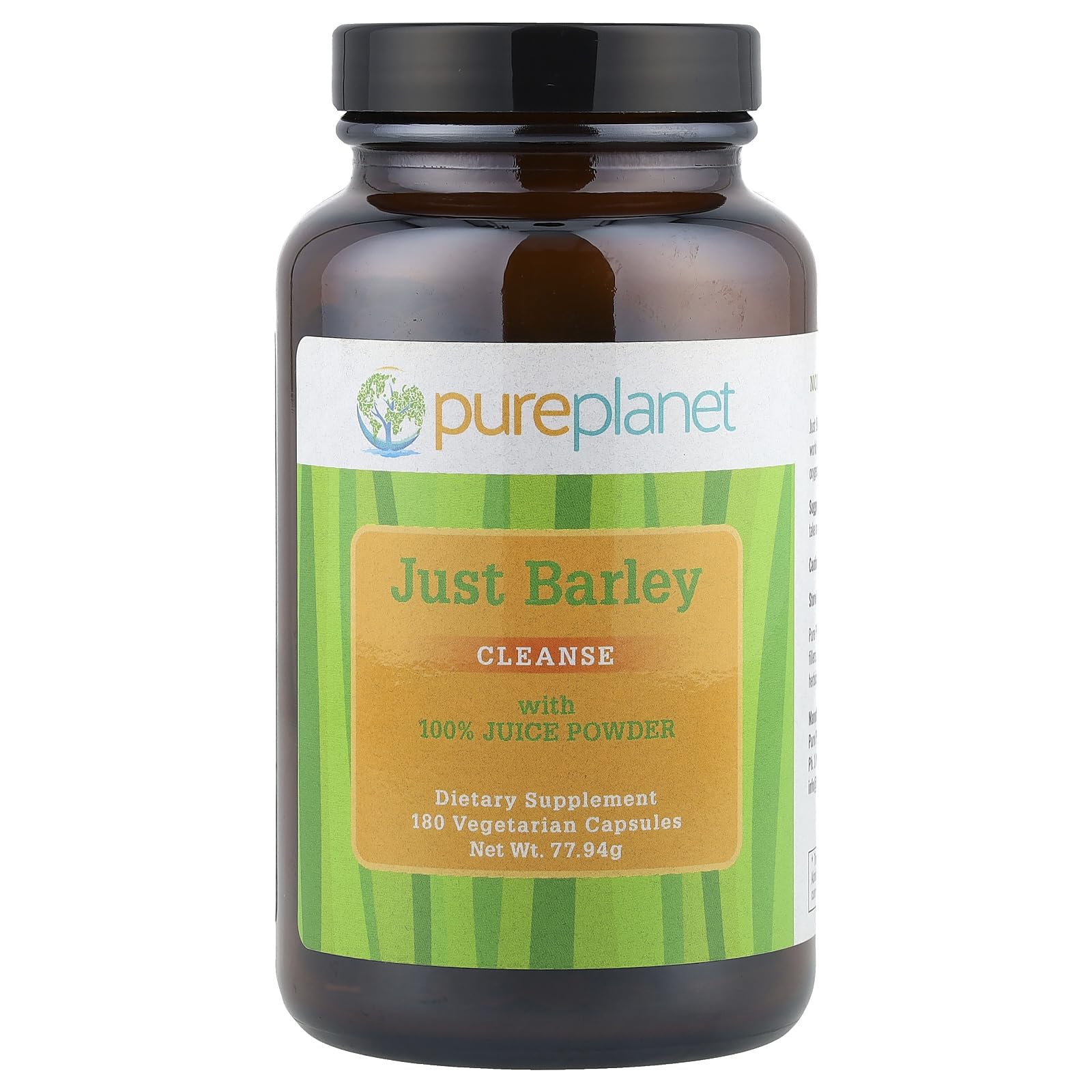 Pure Planet Just Barley bottle front shows organic, clean nutrition for daily wellness