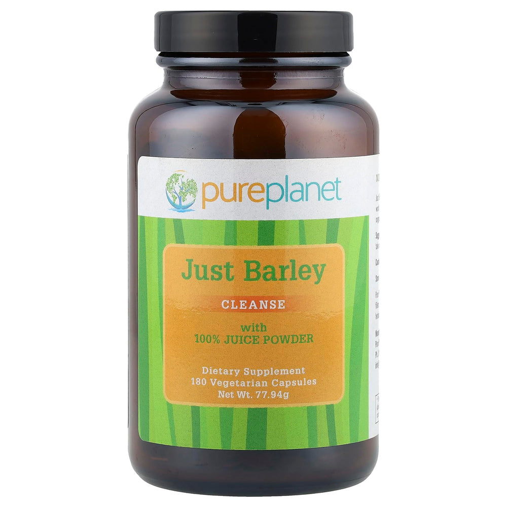 Pure Planet Just Barley bottle front shows organic, clean nutrition for daily wellness