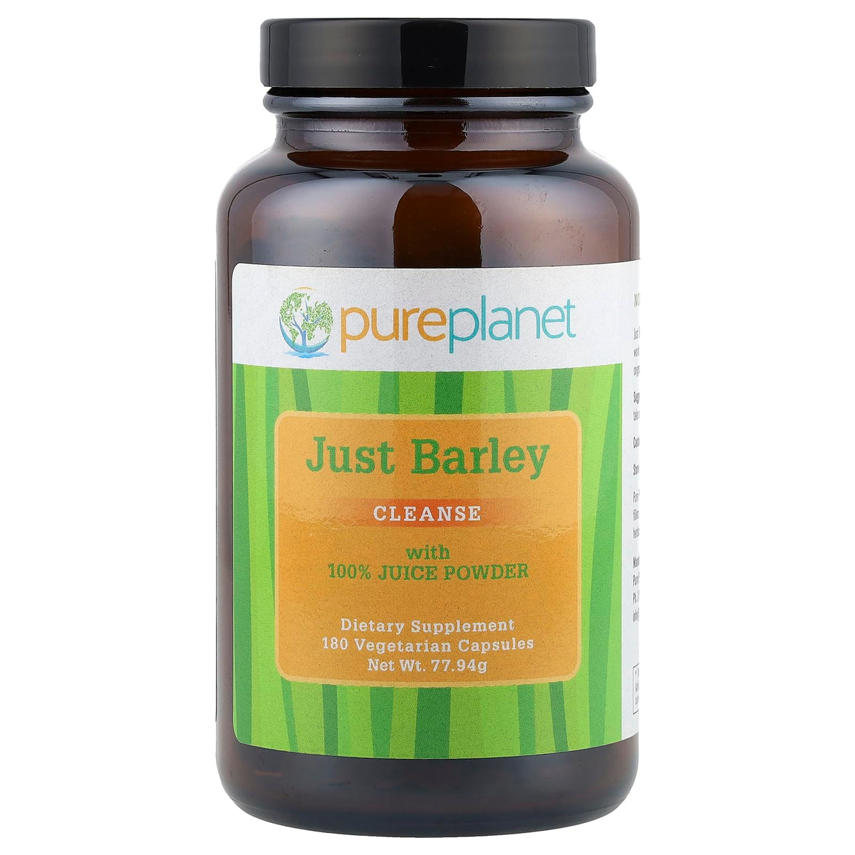 Pure Planet Just Barley bottle front shows organic, clean nutrition for daily wellness