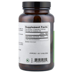 Pure Planet Just Barley bottle label highlights non-GMO, gluten-free and preservative-free benefits