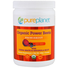 Pure Planet Power Beets Preworkout Berry Burst tub ready to fuel your training.