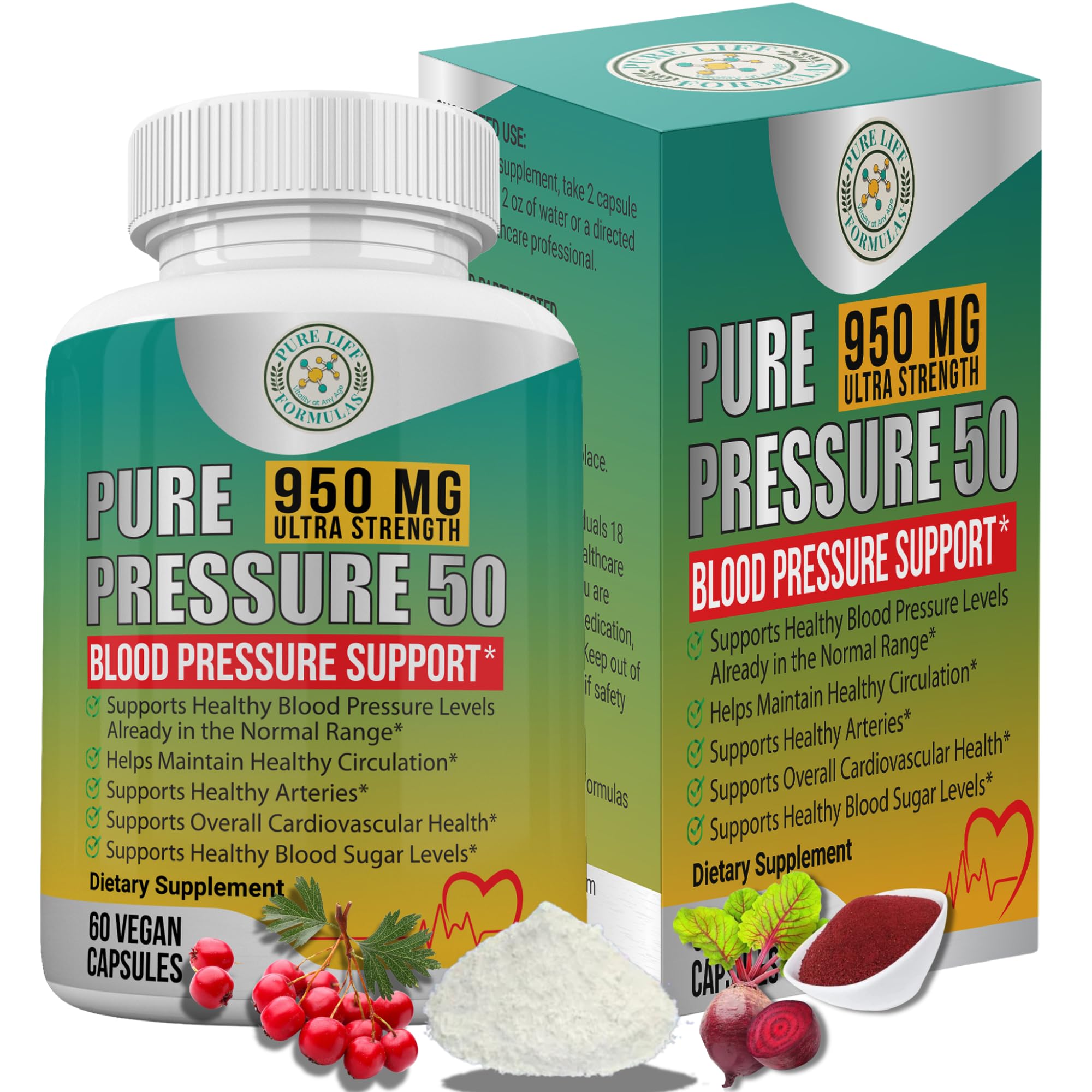 Pure Pressure 50 bottle with beet root capsules for healthy circulation