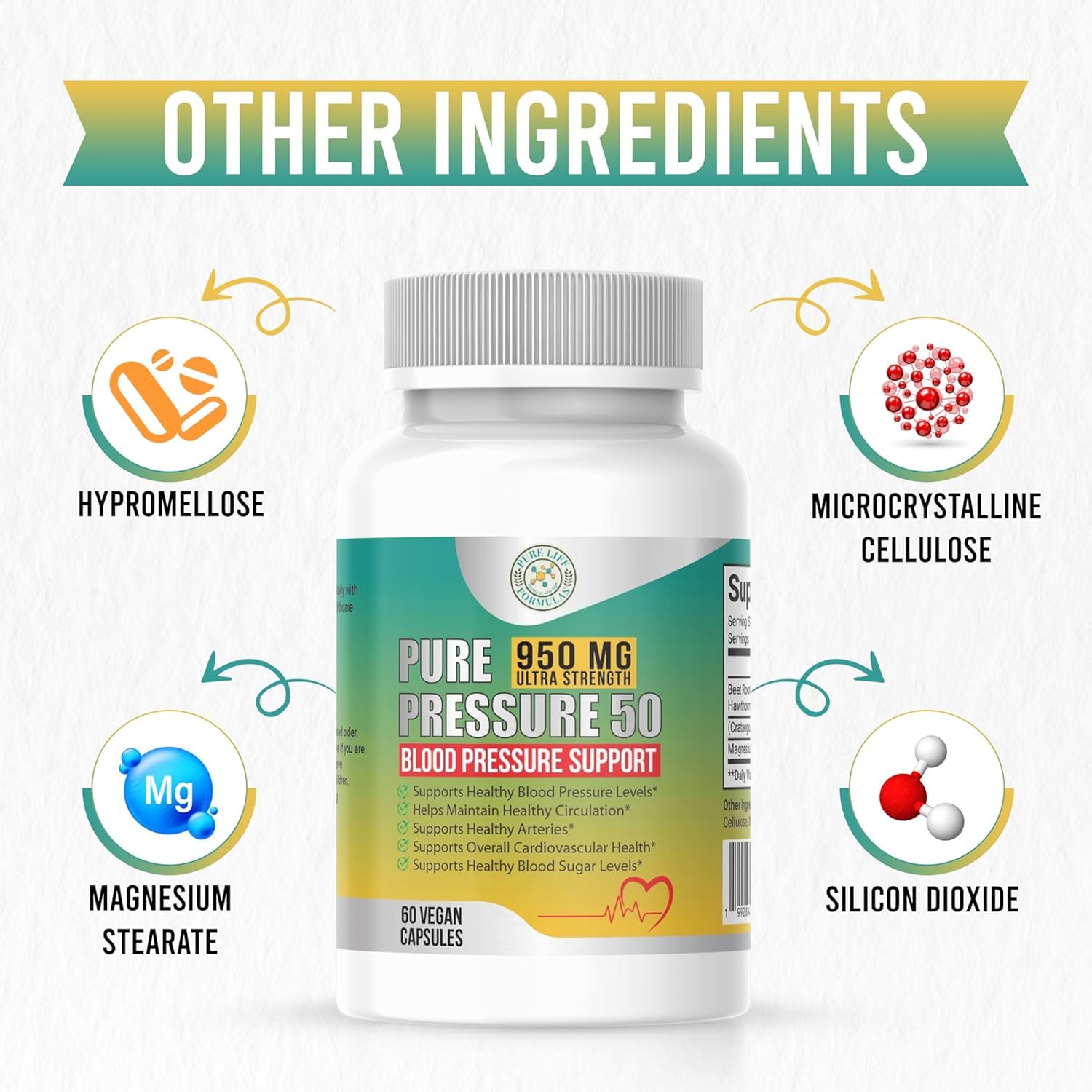 Pure Pressure 50 capsule close-up showing plant-based ingredients