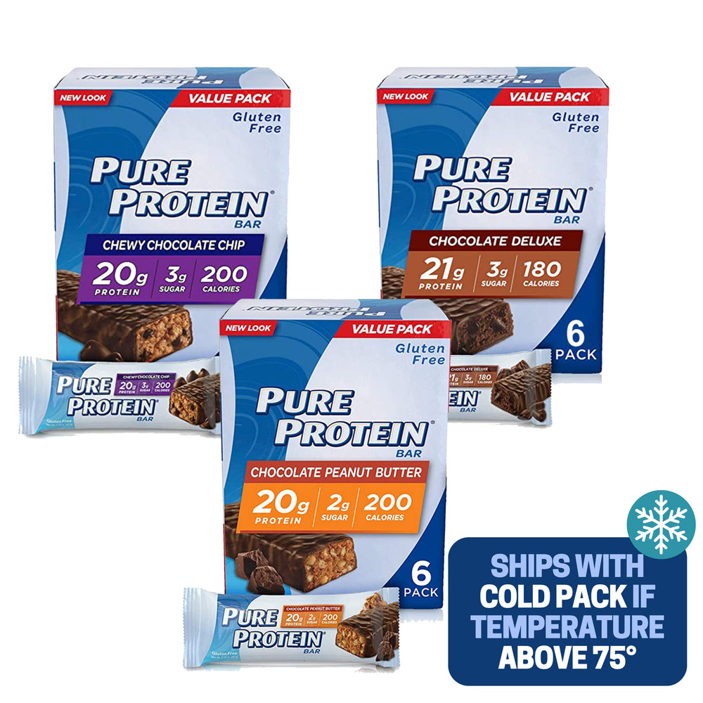 Pure Protein Bars Variety Pack front display, convenient fuel for workouts and on-the-go snacking.