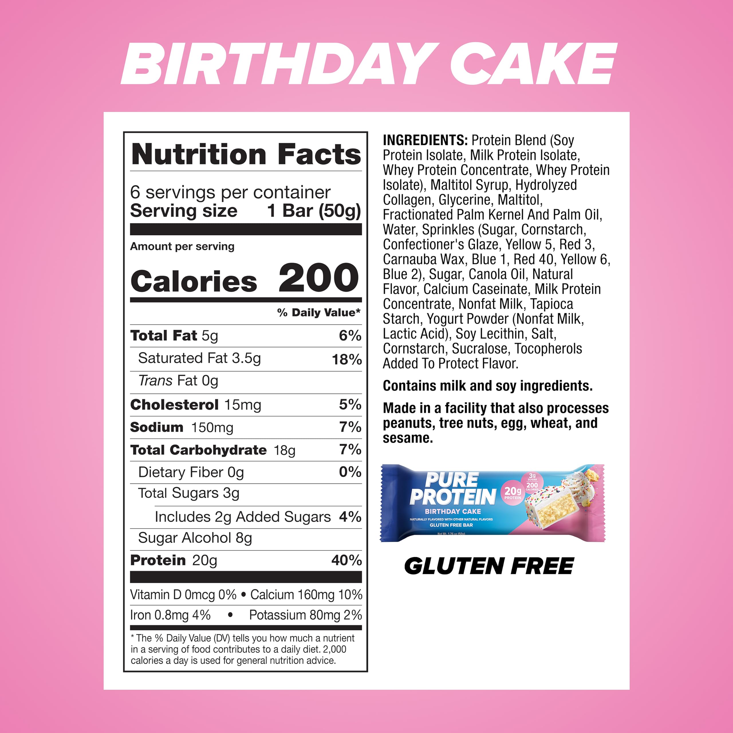 Pure Protein Birthday Cake bar on gym bag, pre- or post-workout fuel.