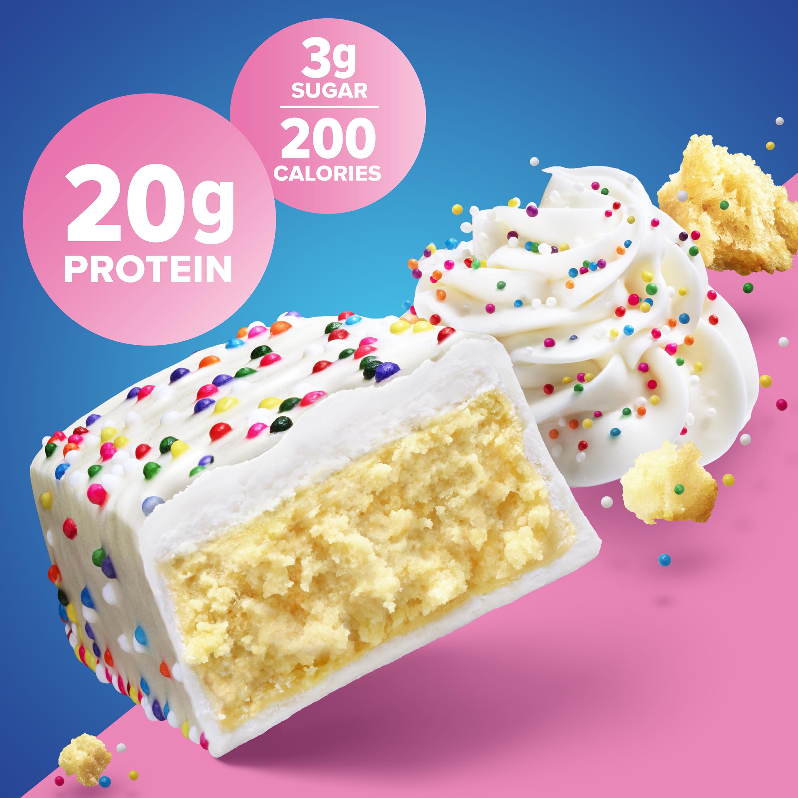 Pure Protein Birthday Cake bar on-the-go, gluten-free option for active days.
