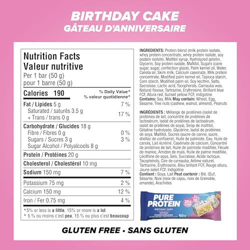 Pure Protein Birthday Cake bar, individually wrapped for convenient tasting.