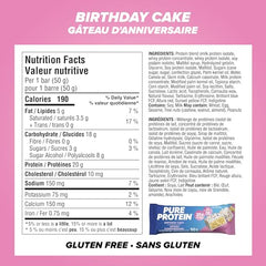 Pure Protein Birthday Cake bar, individually wrapped for convenient tasting.