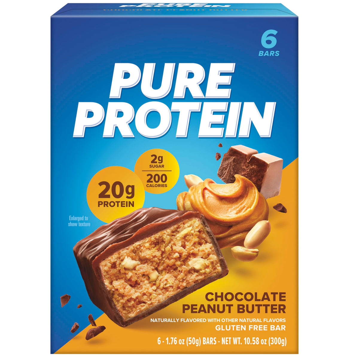 Pure Protein chocolate peanut butter bar front view, ideal for an on-the-go protein boost.