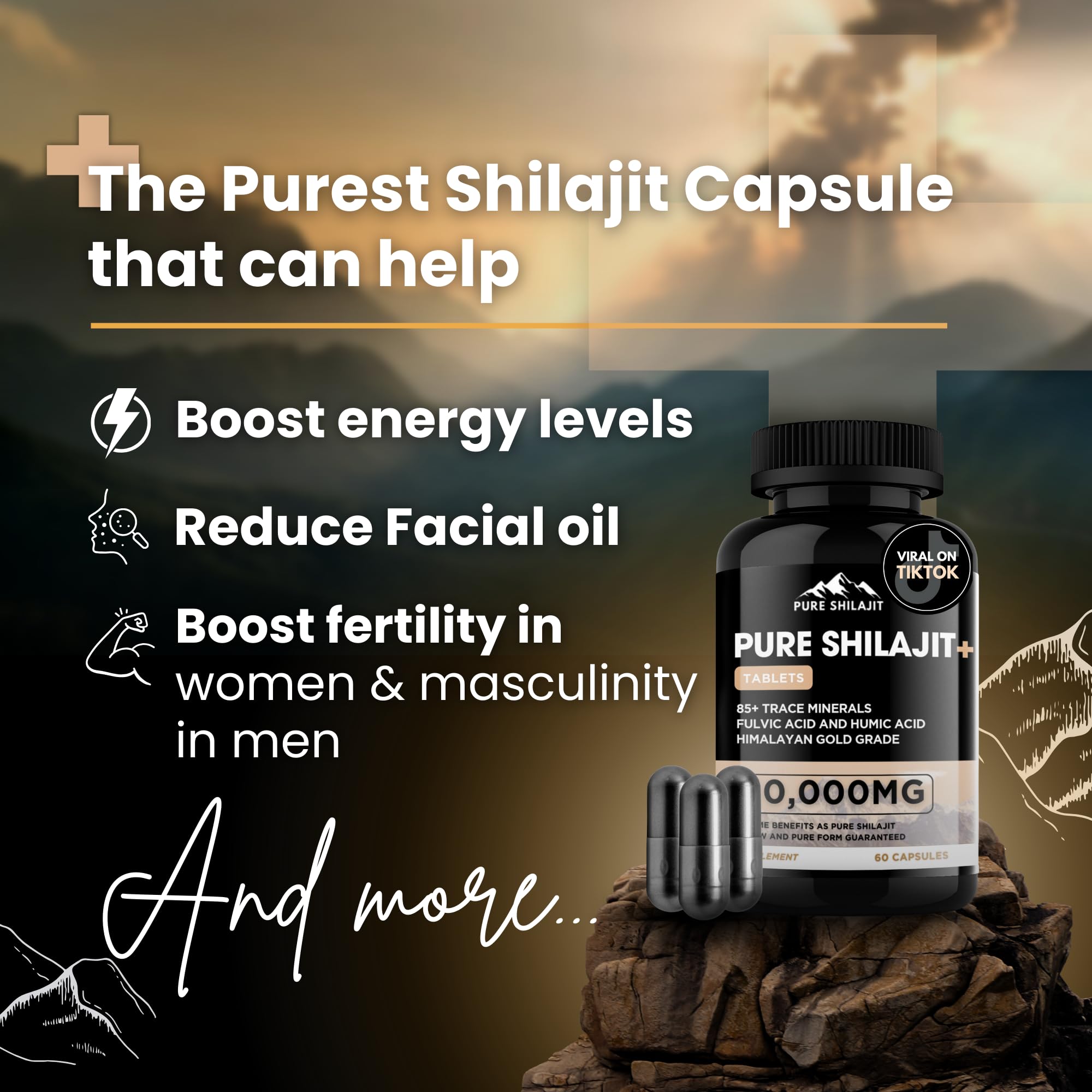 Pure Shilajit capsules cap pour shows quick-dose convenience for daily energy.