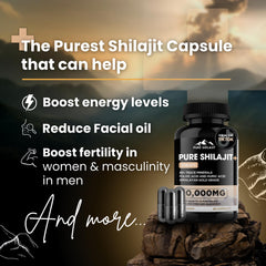 Pure Shilajit capsules cap pour shows quick-dose convenience for daily energy.