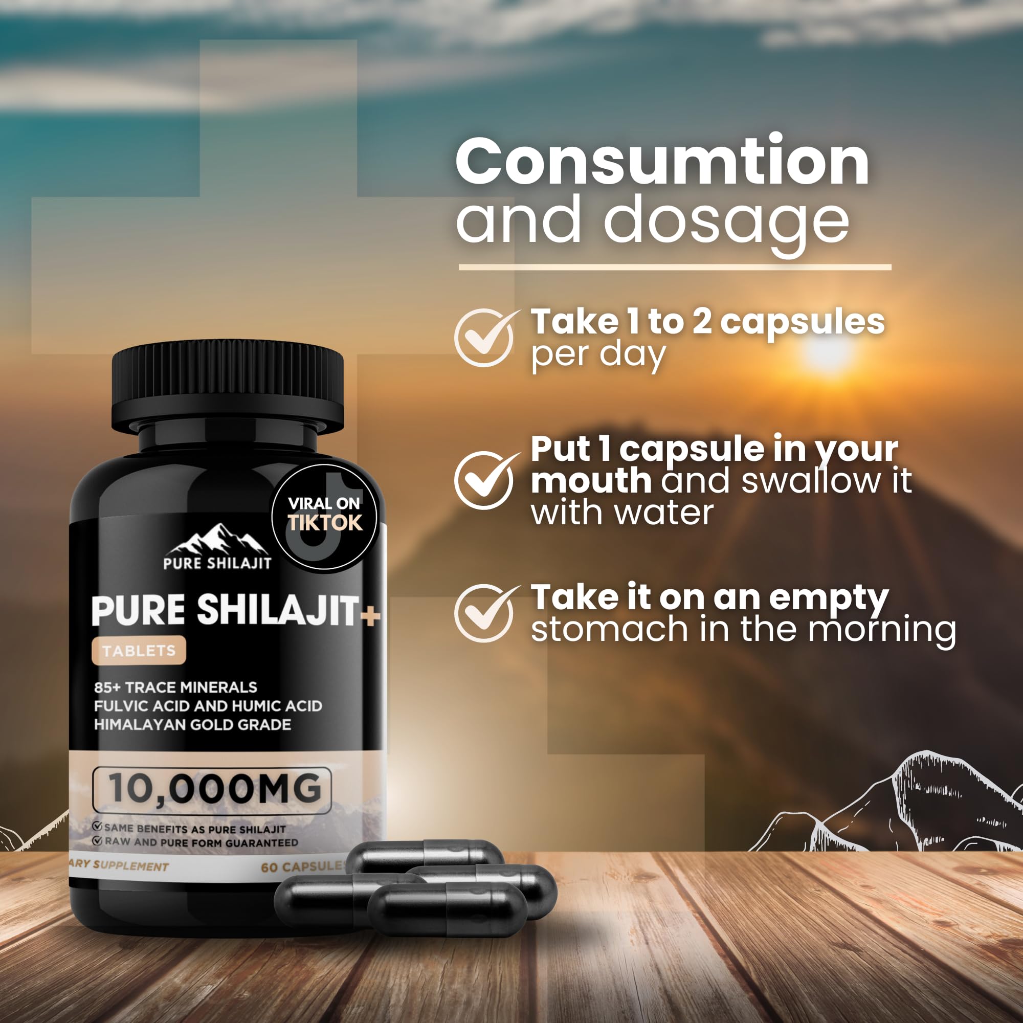 Pure Shilajit capsules showcase energy-boosting convenience for workouts.
