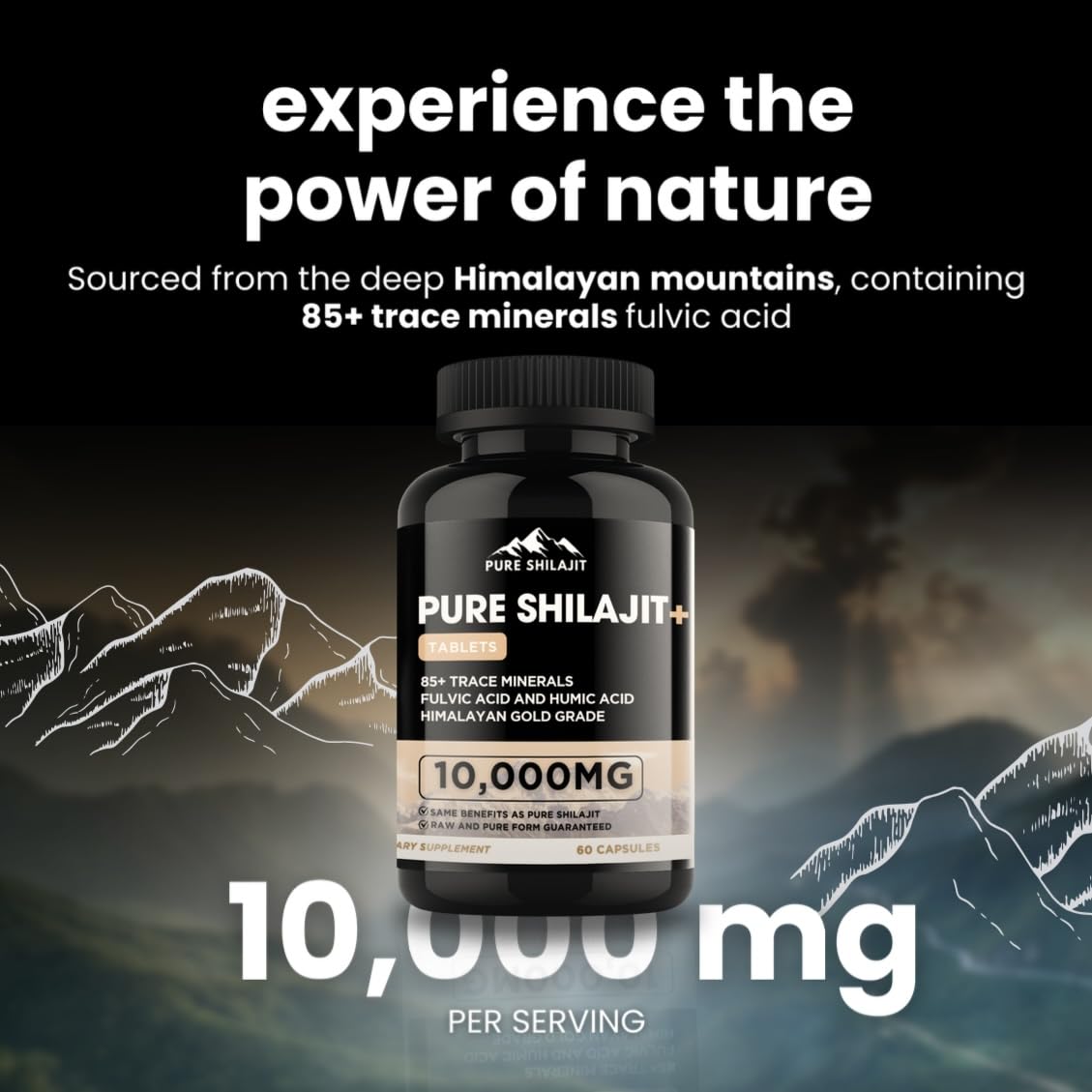 Pure Shilajit packaging closeup highlights convenience and dosage.