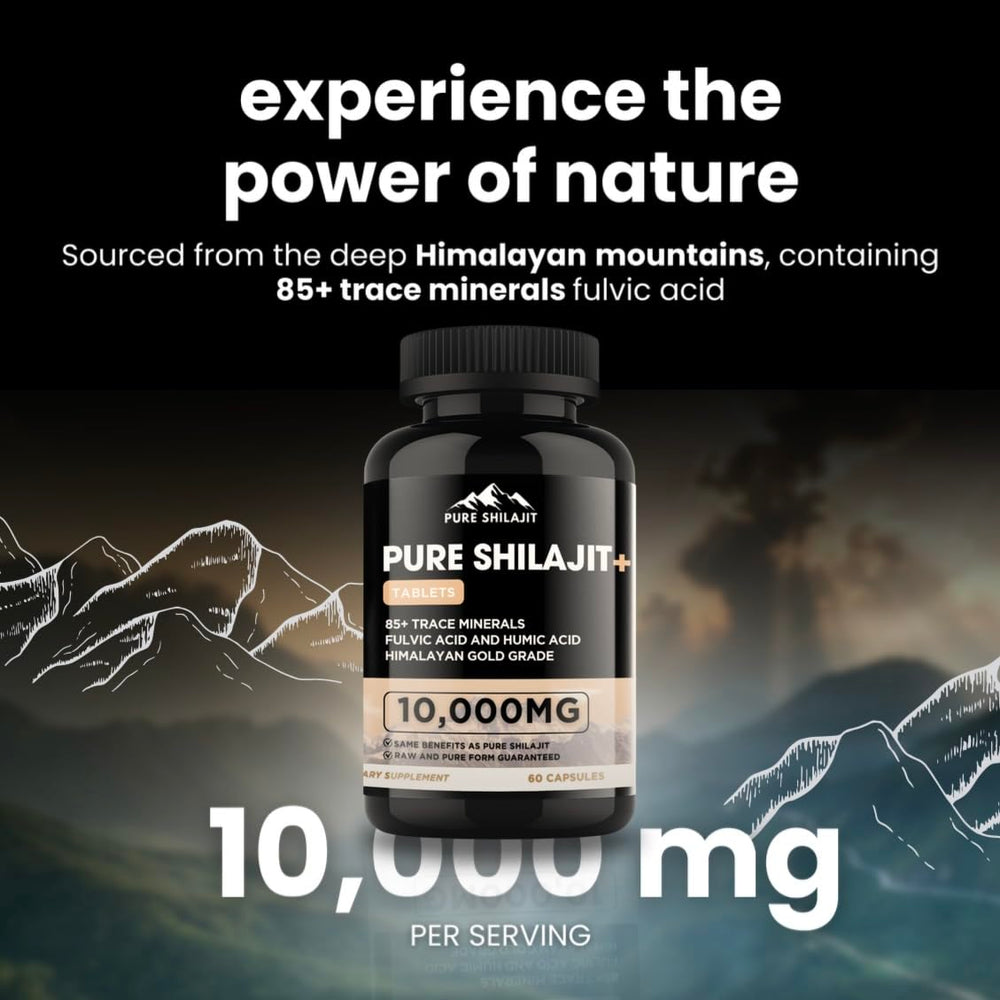 Pure Shilajit packaging closeup highlights convenience and dosage.