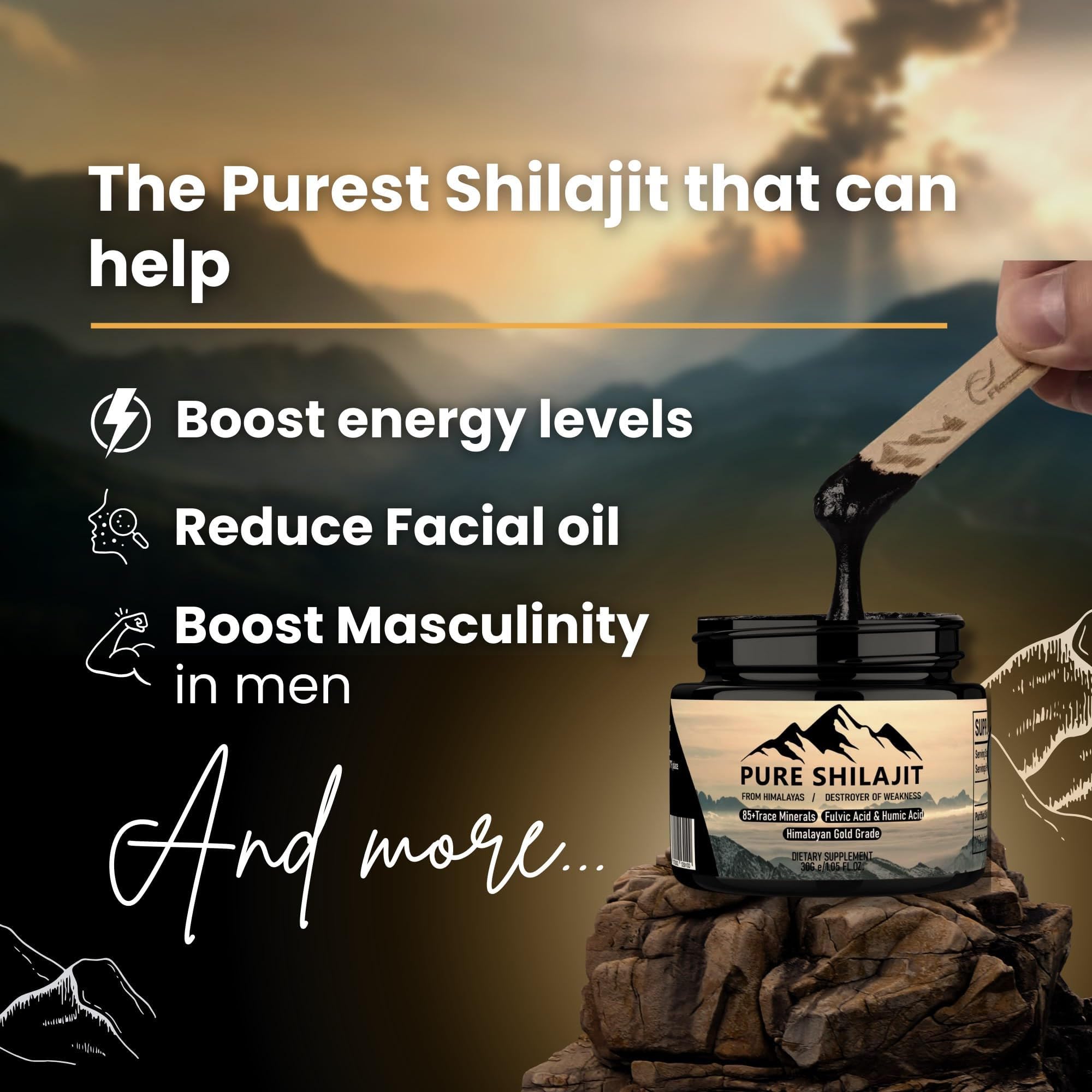 Pure Shilajit Himalayan resin close-up emphasizing mineral-rich formula for vitality.