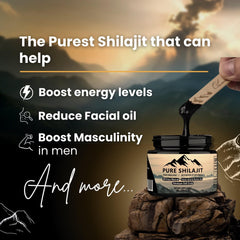 Pure Shilajit Himalayan resin close-up emphasizing mineral-rich formula for vitality.