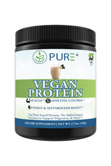 PURE Sport Vegan Protein vanilla tub highlights premium plant-based protein for active lifestyles.