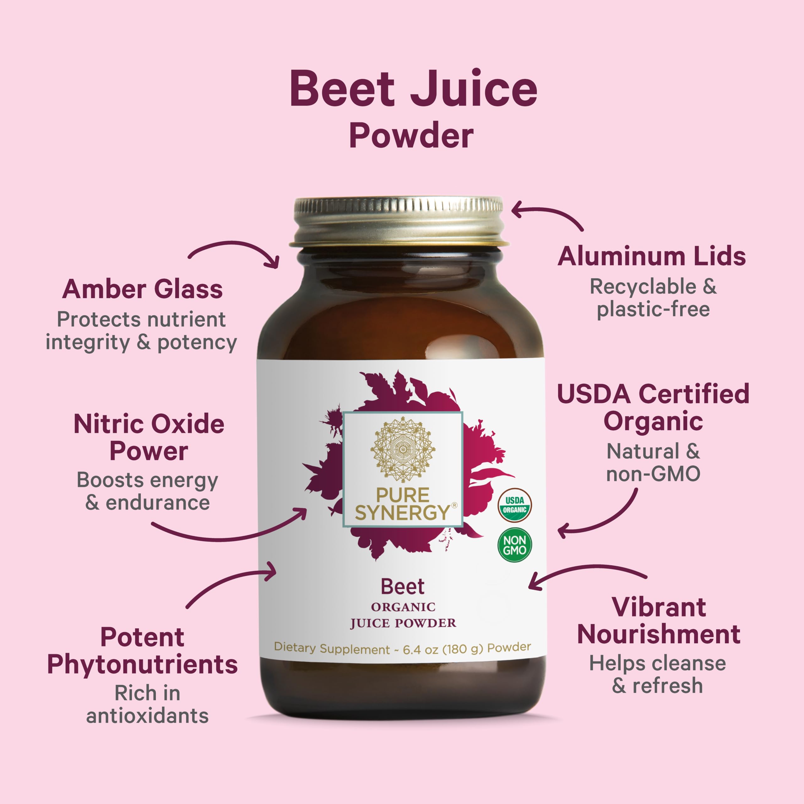 Scoop of Pure Synergy Beet Powder ready to blend into smoothies.