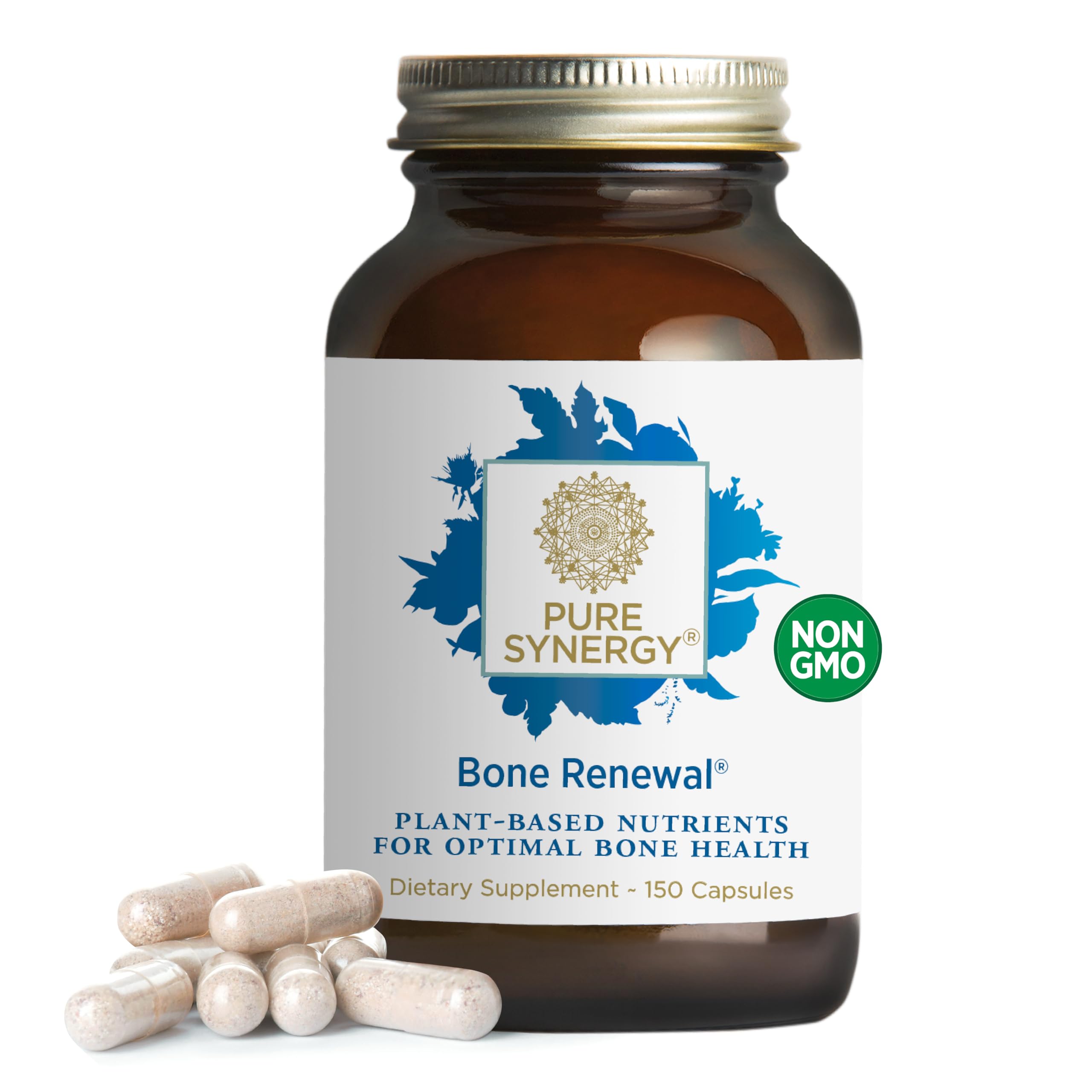 PURE SYNERGY Bone Renewal bottle front showing vegan calcium formula for daily support