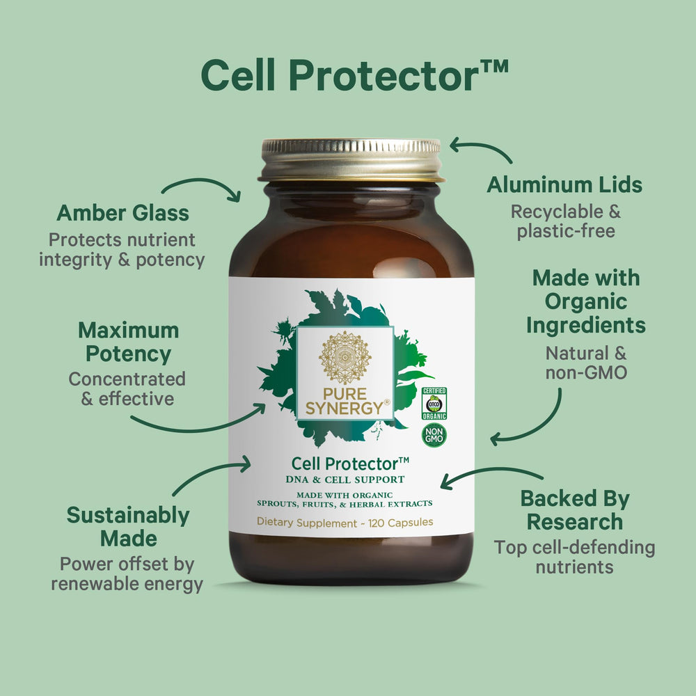 PURE SYNERGY Cell Protector organic cruciferous vegetables highlight plant-based antioxidant support.