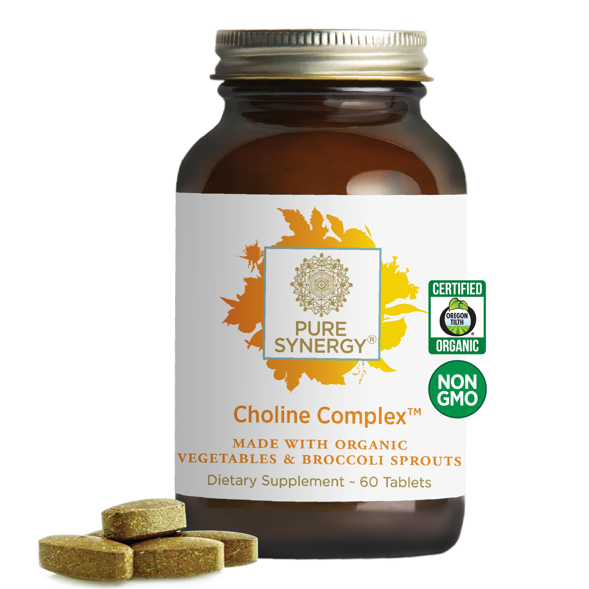 Pure Synergy Choline Complex bottle front, vegan formula for prenatal, brain, and liver support.