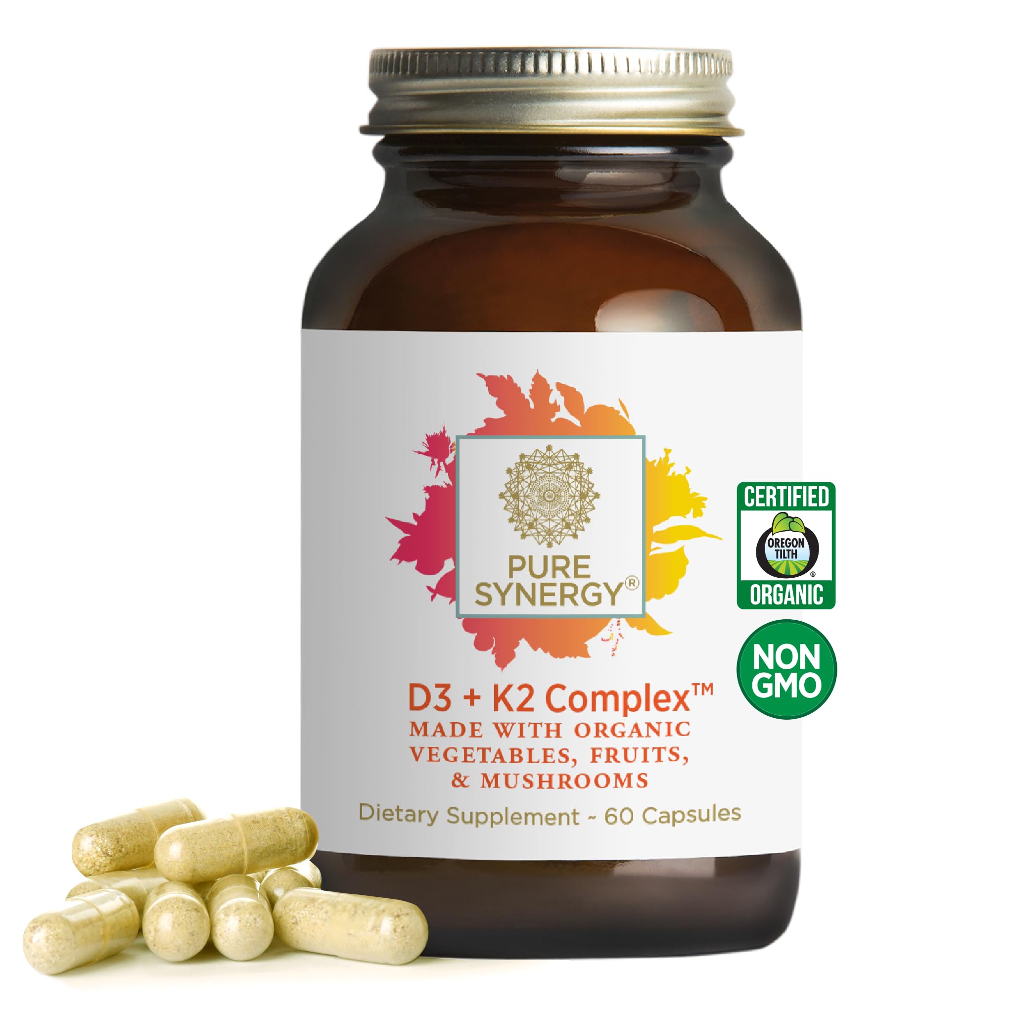 PURE SYNERGY D3 + K2 bottle for convenient daily wellness routine.