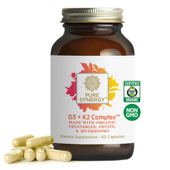 PURE SYNERGY D3 + K2 bottle for convenient daily wellness routine.