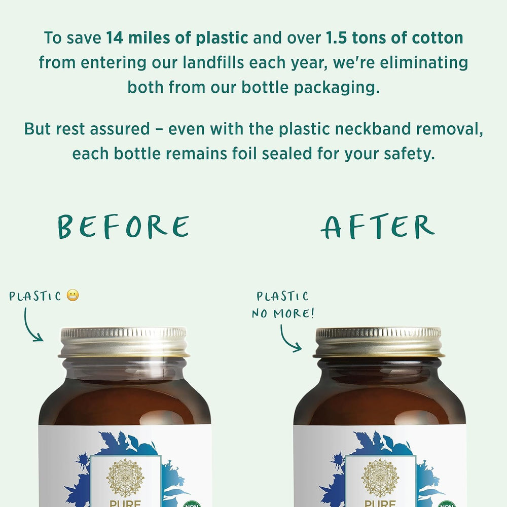Pure Synergy packaging shows organic, non-GMO, vegan, gluten-free icons.