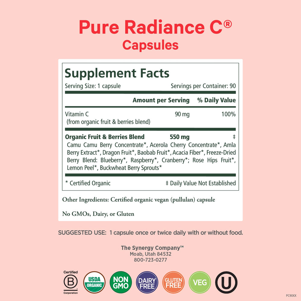 PURE SYNERGY capsules closeup showing gentle, whole-food vitamin C.