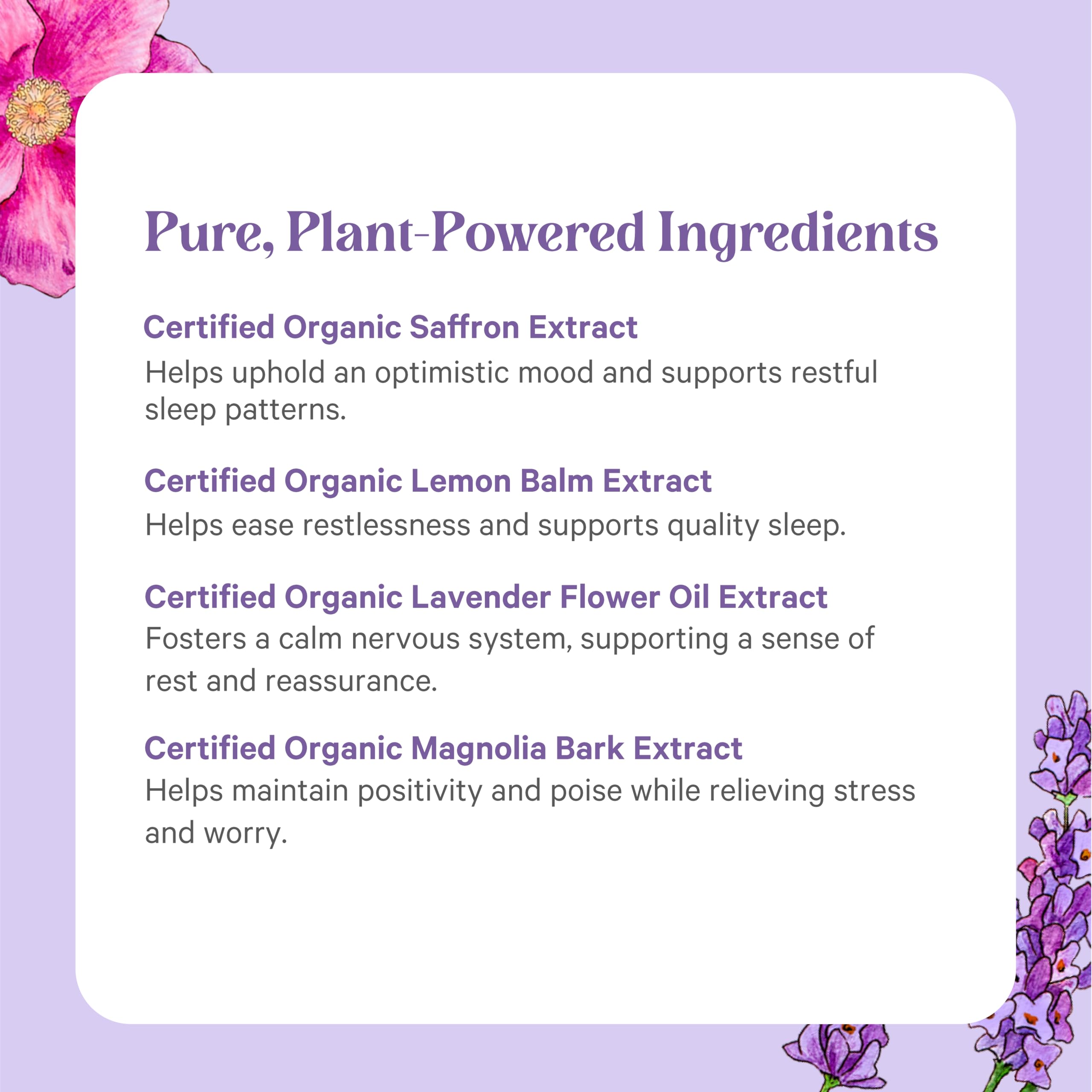 Pure Synergy Radiant Mood with organic saffron emphasizes uplifting wellbeing.