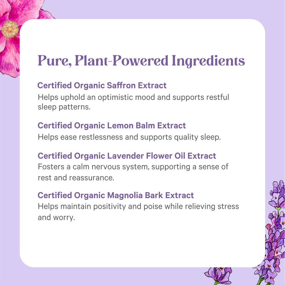 Pure Synergy Radiant Mood with organic saffron emphasizes uplifting wellbeing.