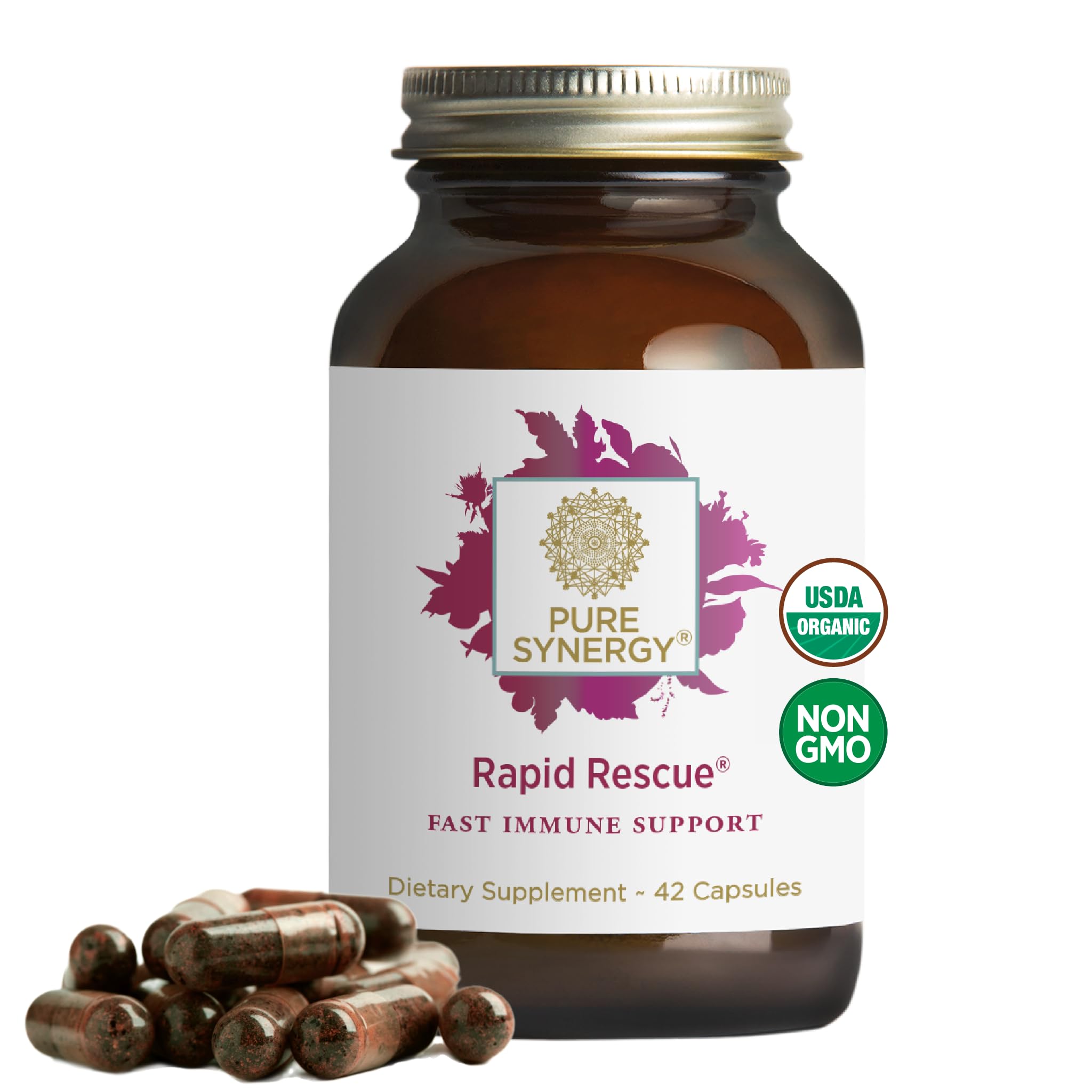 Pure Synergy Rapid Rescue bottle front view for daily immune support