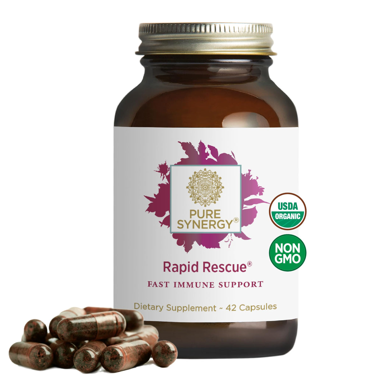 Pure Synergy Rapid Rescue bottle front view for daily immune support