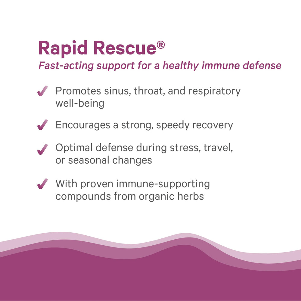 Pure Synergy Rapid Rescue packaging on wood surface for travel-ready defense