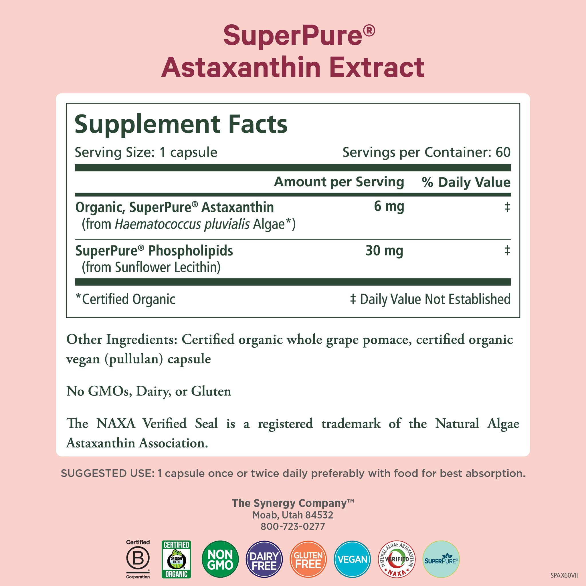 PURE SYNERGY SuperPure capsules pouring out, designed for easy daily intake.