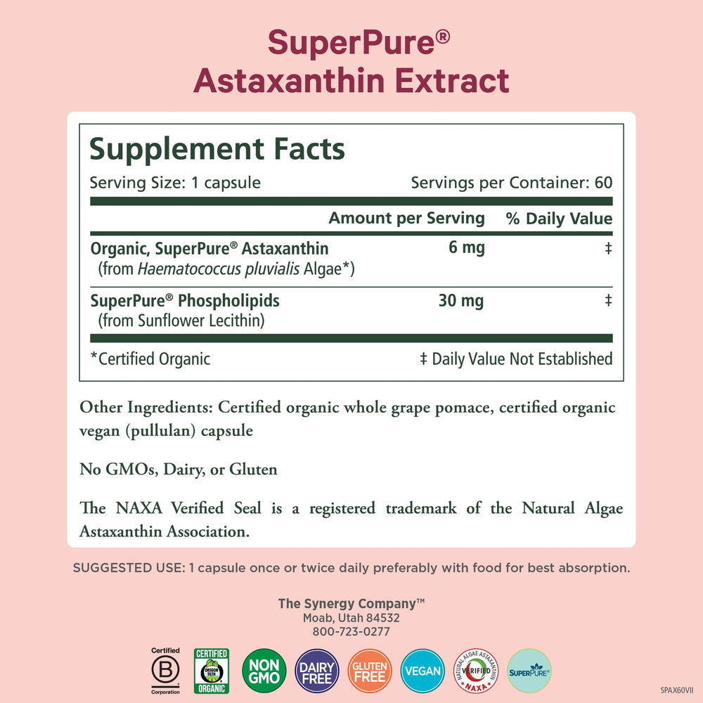 PURE SYNERGY SuperPure capsules pouring out, designed for easy daily intake.