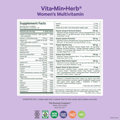 Pure Synergy Vita-Min-Herb Women tablets being poured for easy daily dosing