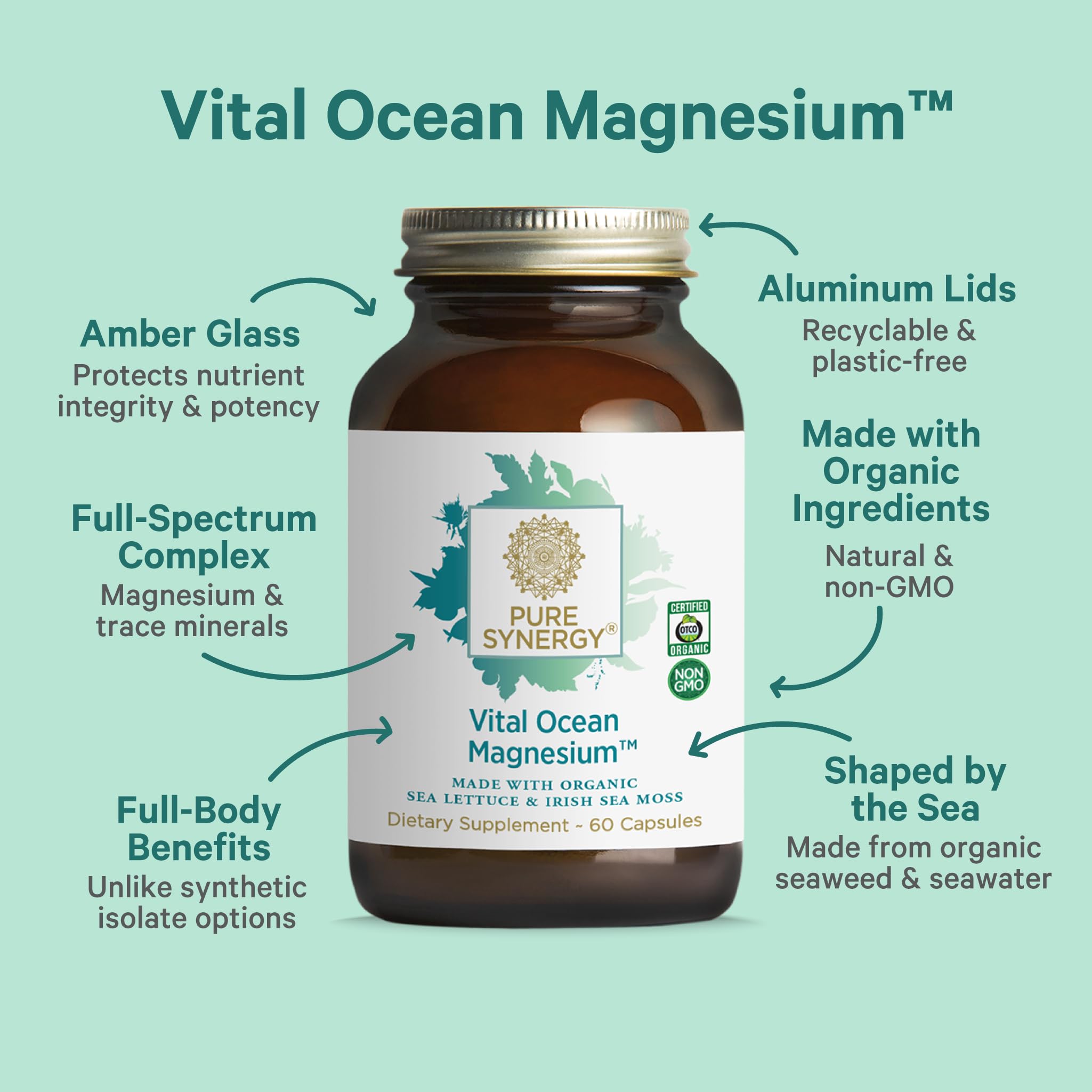 Ingredients label view showing spirulina, chlorella, wakame and minerals for electrolyte balance.