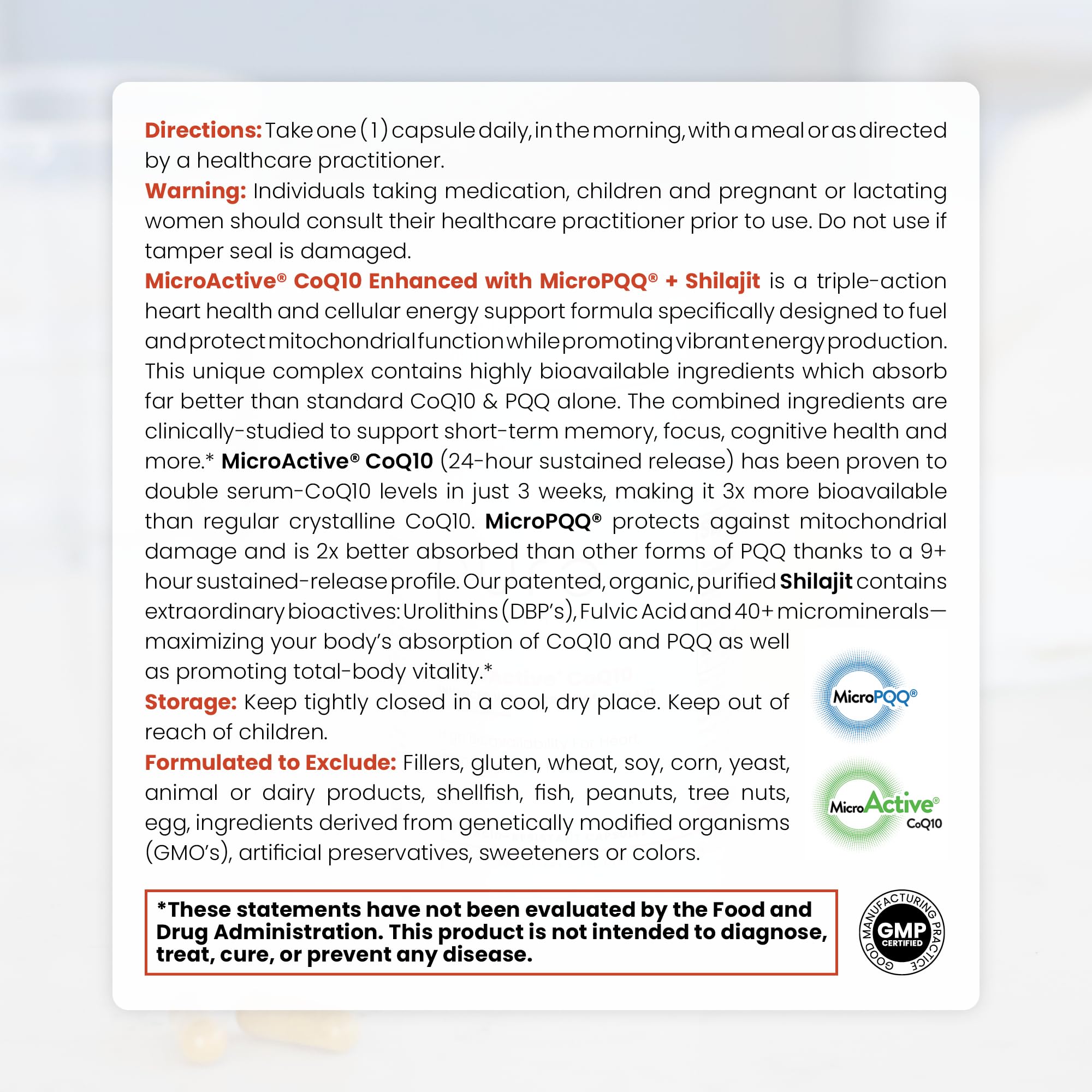Pure Therapro Rx CoQ10 label closeup highlighting clinical dosing information