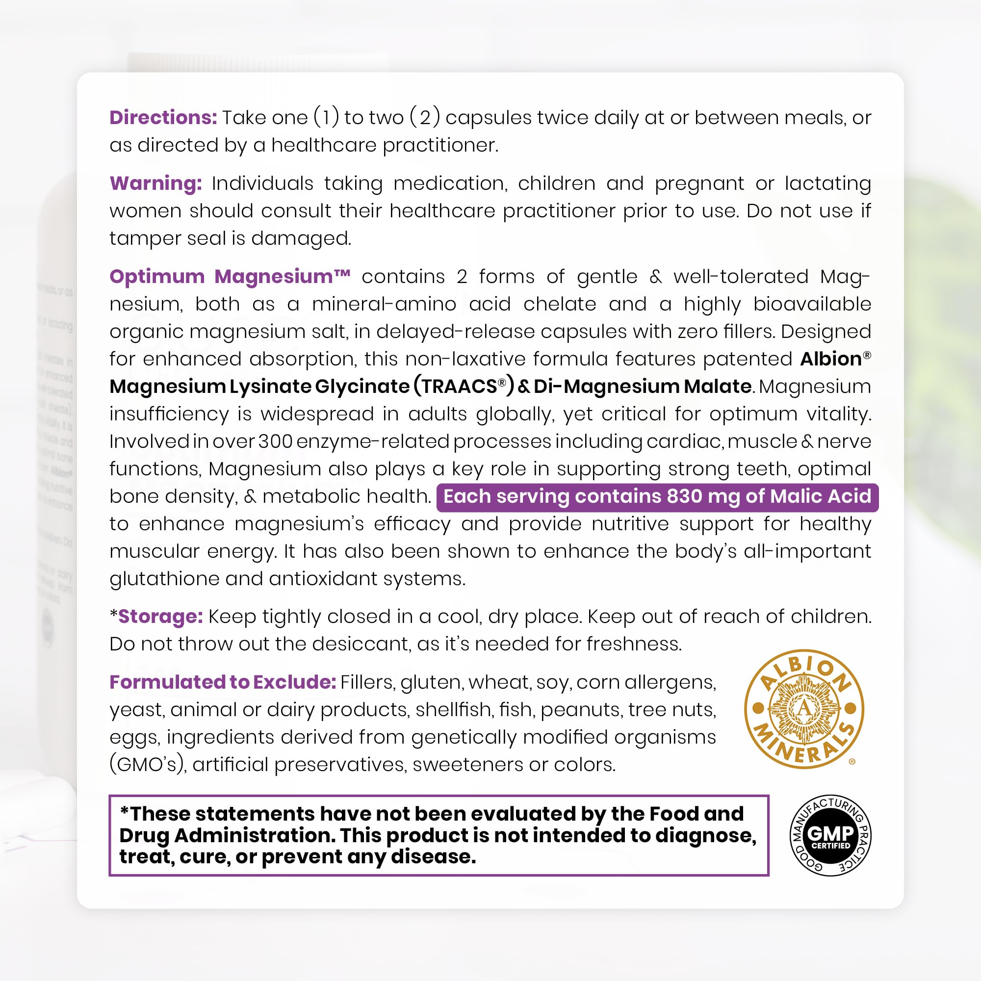 Pure Therapro Rx Di-Magnesium Malate bottle highlighting energy-friendly malate