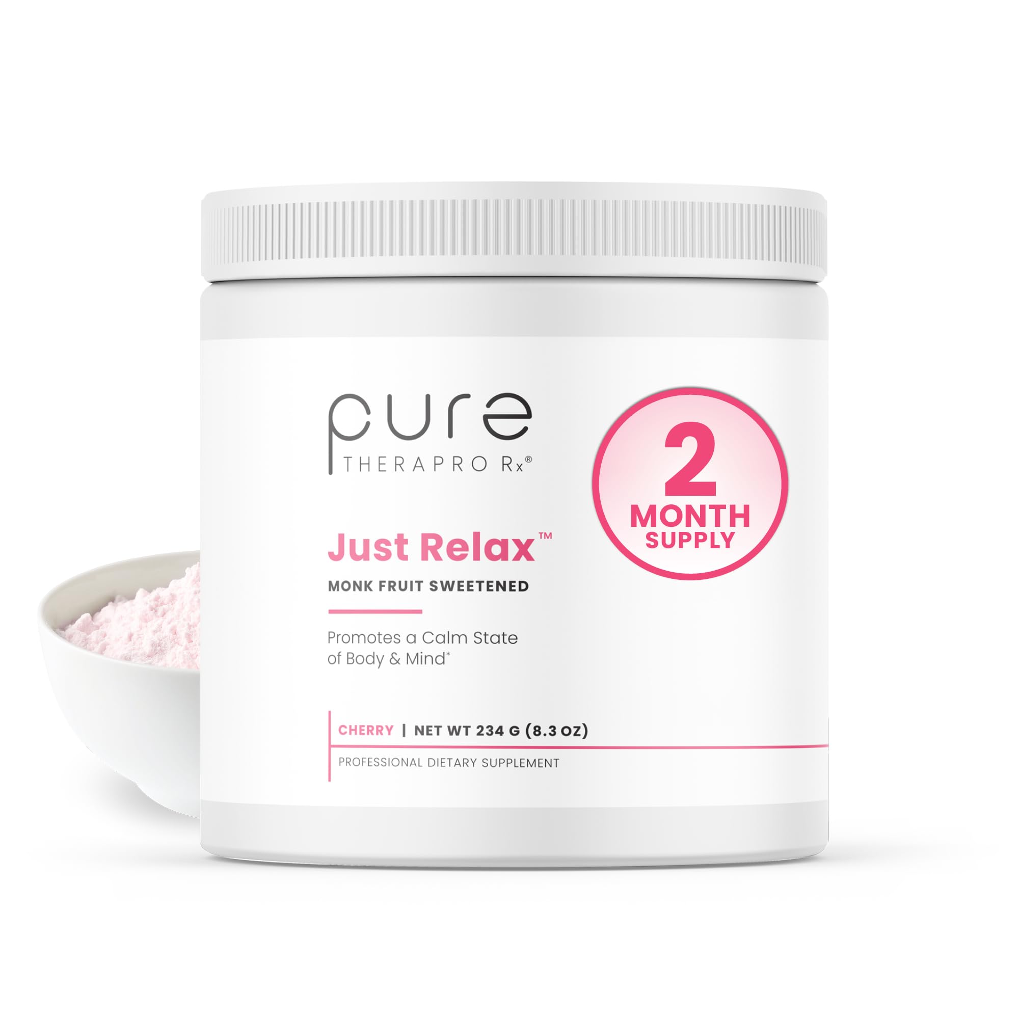 Pure Therapro Rx Just Relax Cherry bottle showing cherry flavor and mood support