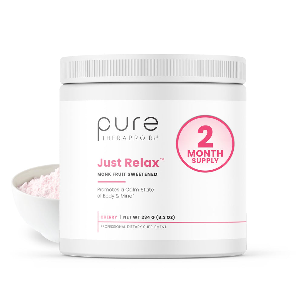 Pure Therapro Rx Just Relax Cherry bottle showing cherry flavor and mood support