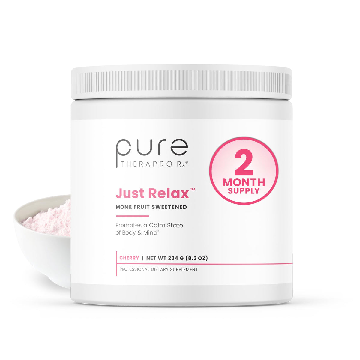Pure Therapro Rx Just Relax Cherry bottle showing cherry flavor and mood support