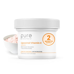 Pure Therapro Rx liposomal vitamin C powder bottle emphasizes immune support potential and non-GMO formula