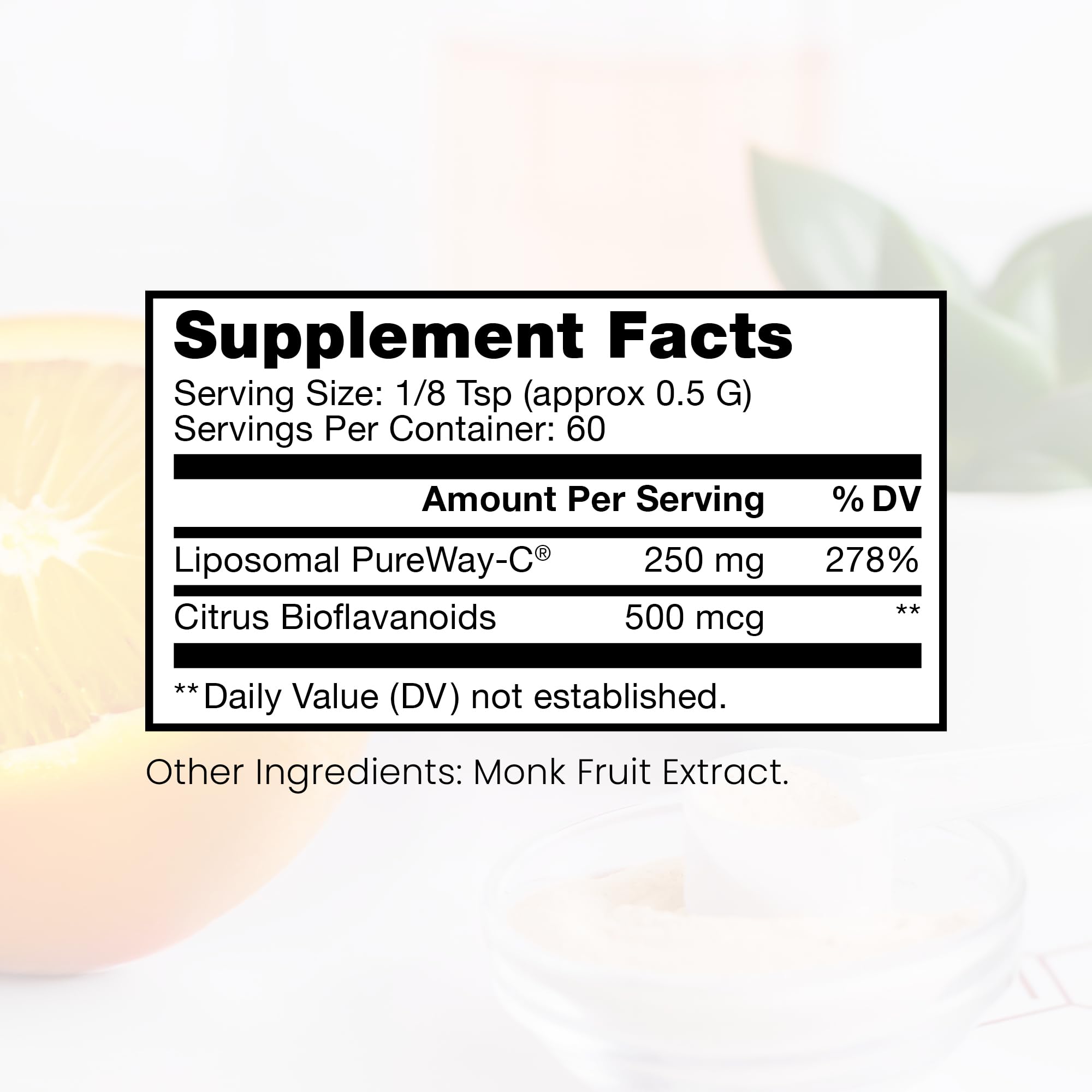 Pure Therapro Rx liposomal vitamin C powder scoop beside label for easy daily servings